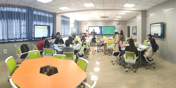 Smart classroom interactive flat panel installed during a 15-room university upgrade project