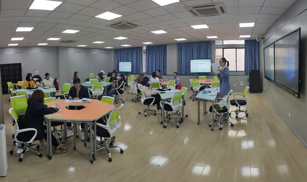 Completed smart classroom with interactive display and podium after Tralltech-supported deployment