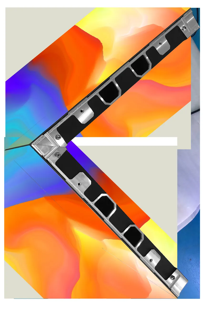 Factory reference image showing right-angle LED display cabinet corner assembly